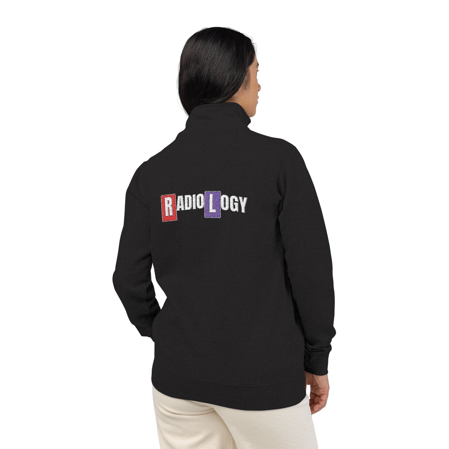 Radiology Marker Embroidery Fleece Pullover Quarter Zip Casual Sweatshirt