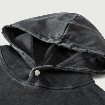Unisex Snow Wash Snap Collar Hoodie
