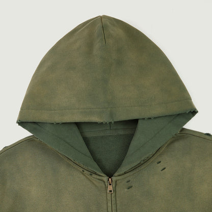Unisex Sun Faded Distressed Full-zip Hoodie