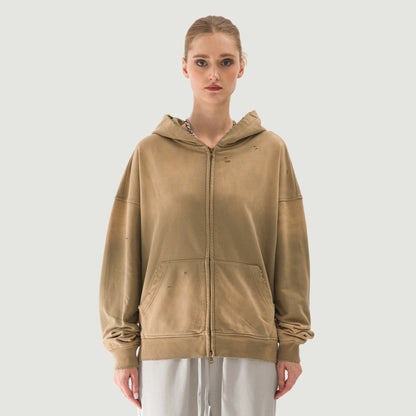 Unisex Sun Faded Distressed Full-zip Hoodie