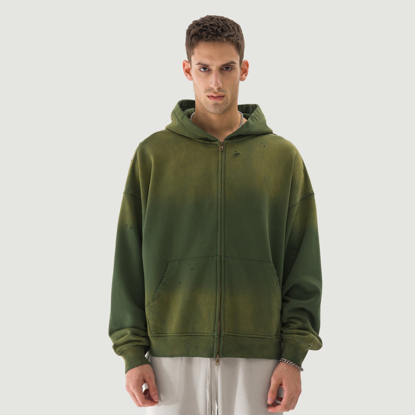 Unisex Sun Faded Distressed Full-zip Hoodie