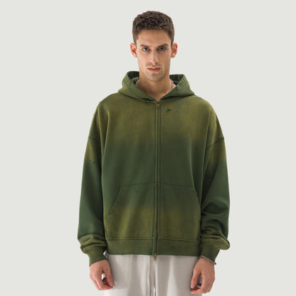 Unisex Sun Faded Distressed Full-zip Hoodie